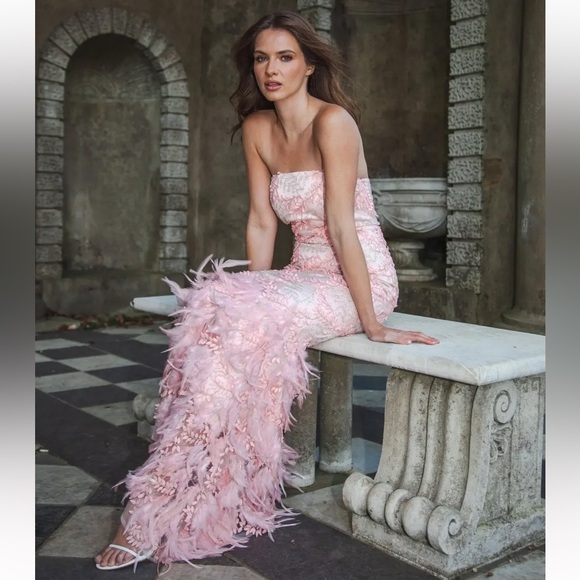 NWT ALB Baby Pink Strapless Floral Gown - Picture 2 of 11